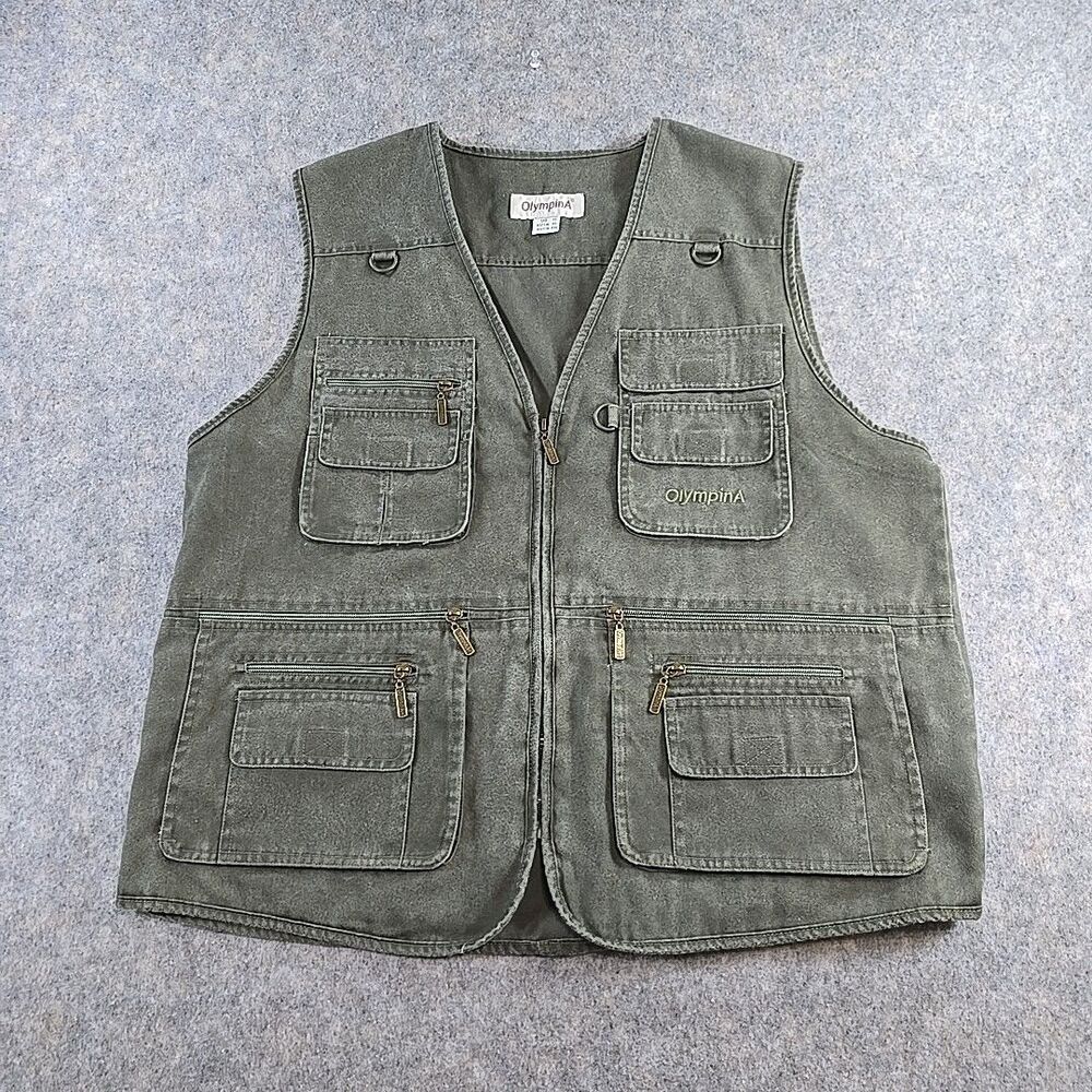 OlympinA Utility Vest Men’s XL Olive Green Fishing Hunting Photography Cargo